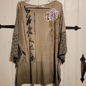 La Blend Top Short Sleeve Embroidered Size 3X